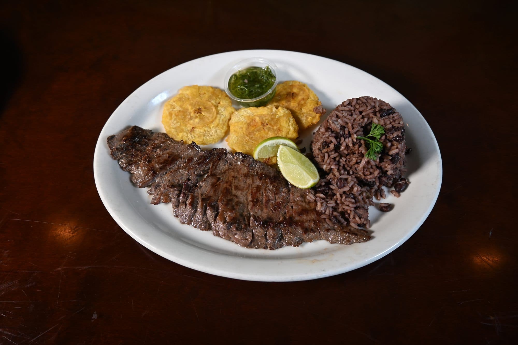 Churrasco Steak — grilled skirt steak topped with chimichurri