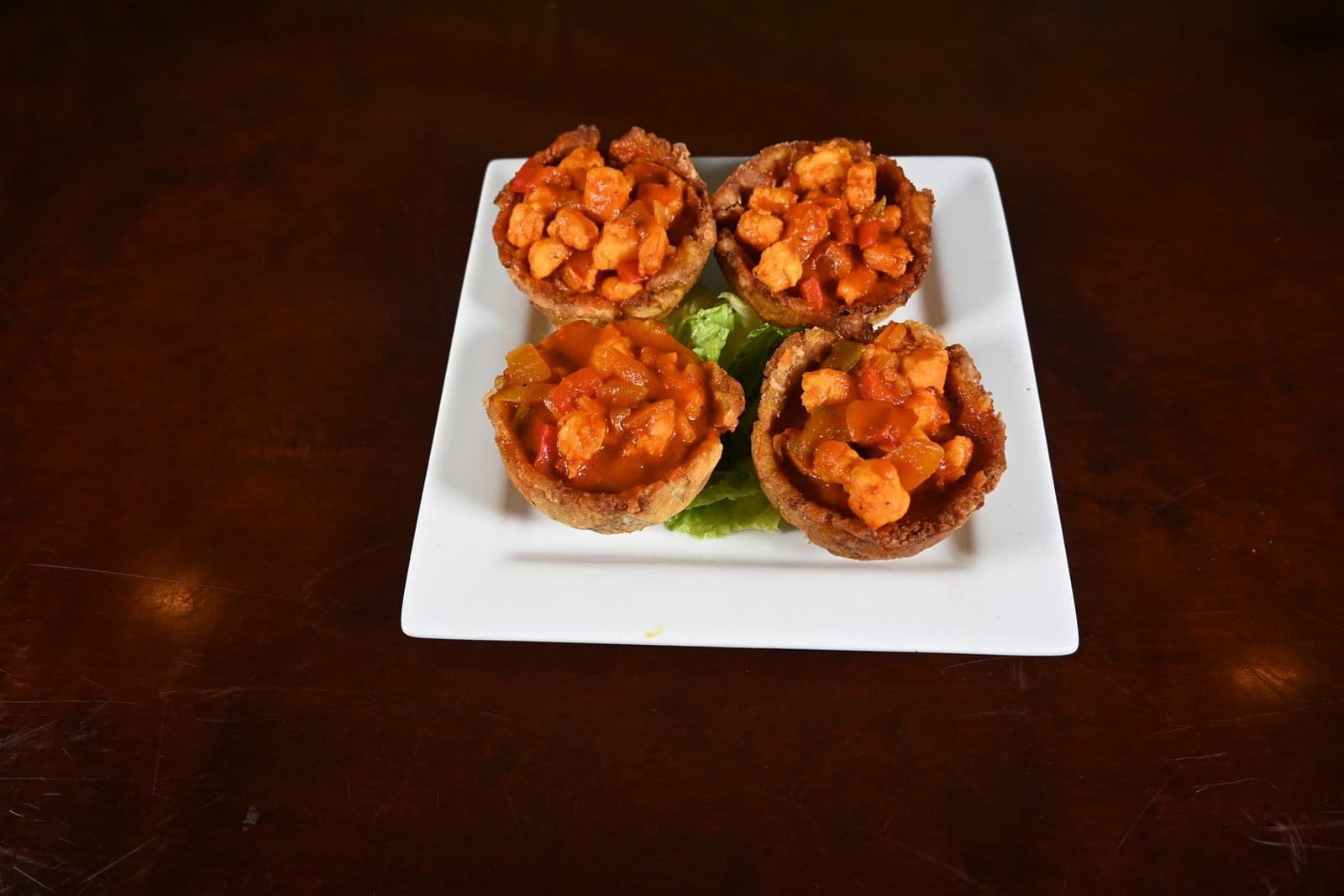 Tostones rellenos filled with shrimp creole
