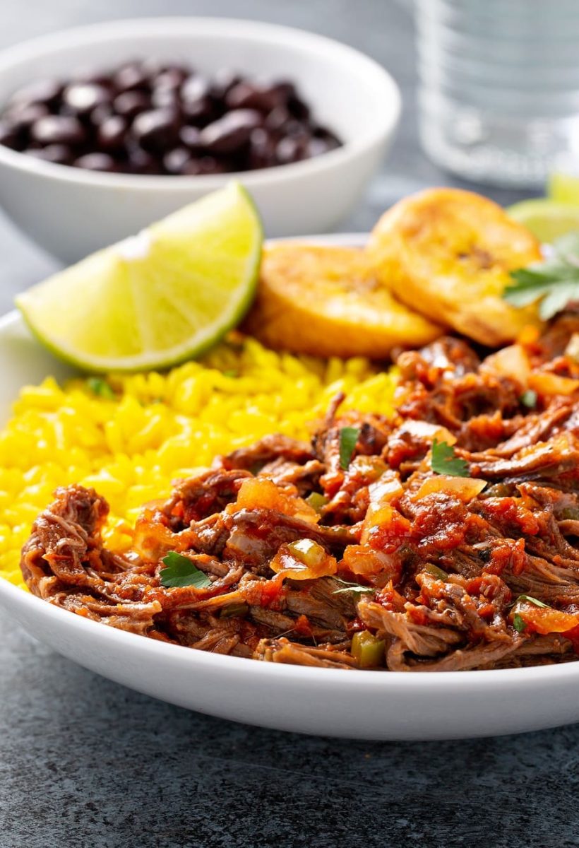 Ropa vieja, flank steak dish with rice